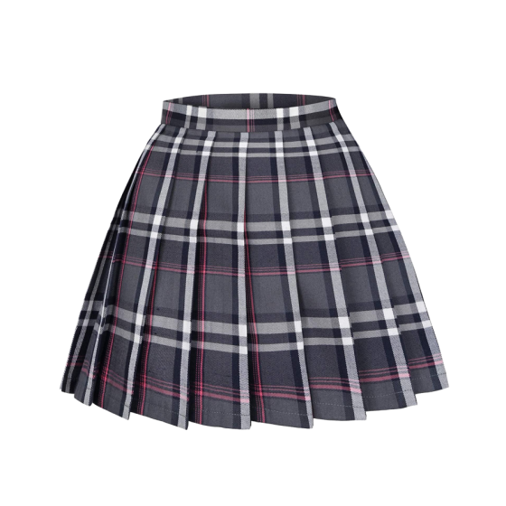 Gray High Waisted Plaid Pleated Skirt